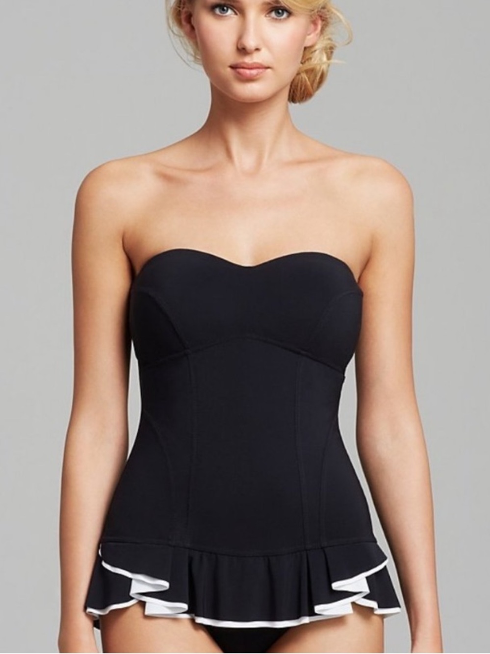 NWT! Profile by Gottex Black Peplum One Piece Swimdress Swiimsuit New!